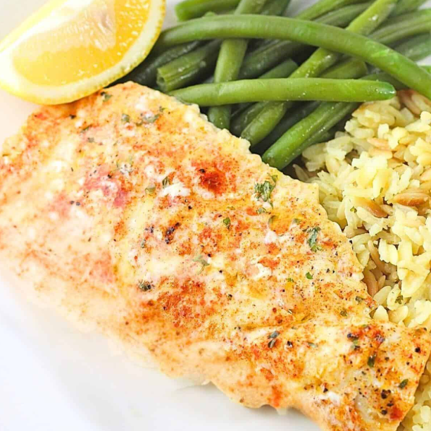 Baked haddock with rice and vegetables